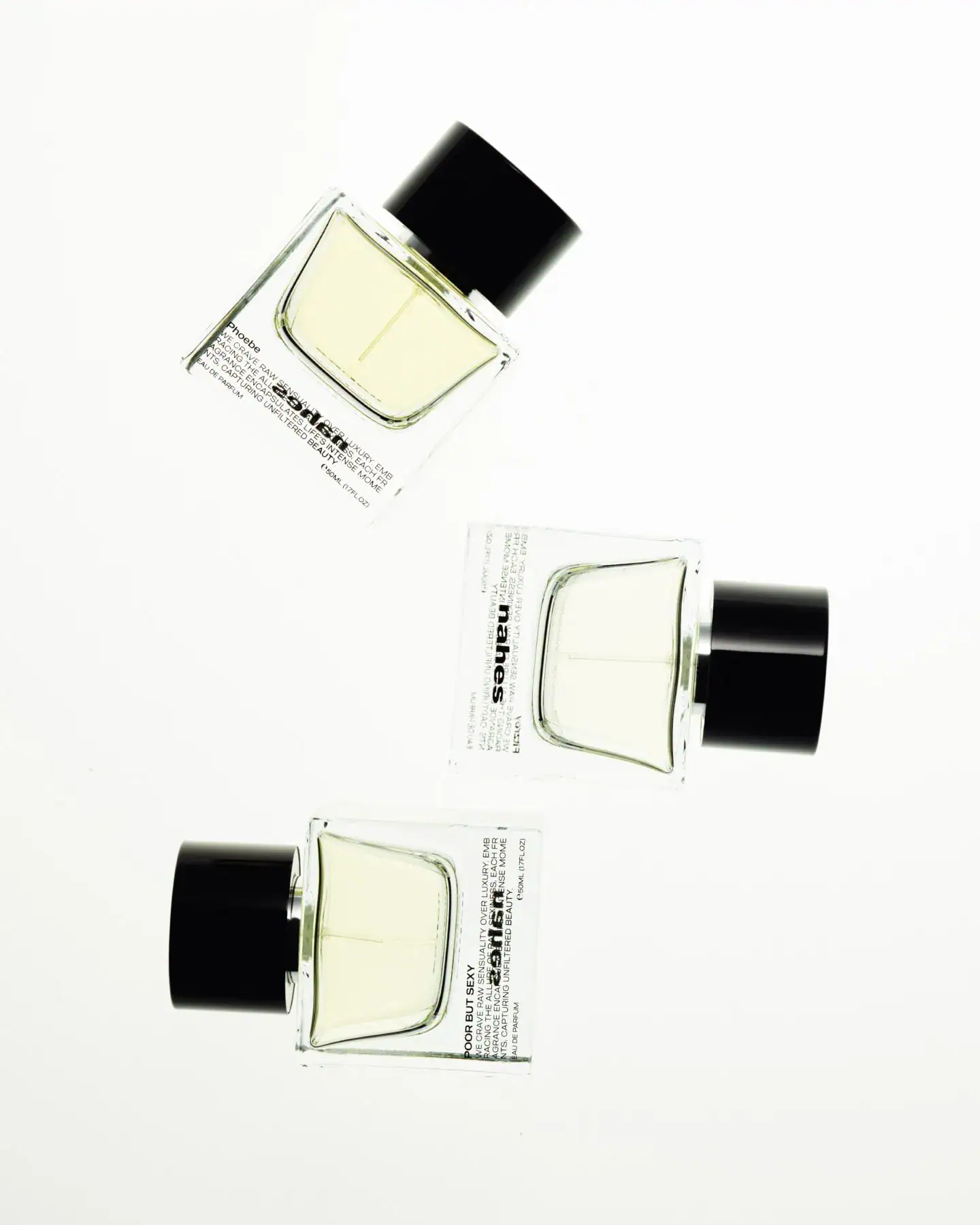 上から：オードパルファム「Phoebe」、「Fitzroy」「POOR BUT SEXY」各50㎖ 各¥29,800（ナフ／インテルコスメシ・ジャパン）